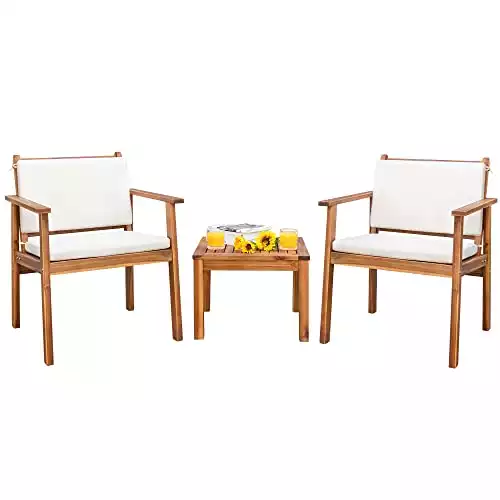 Devoko Patio Set 3 Piece Acacia Wood Outdoor Furniture