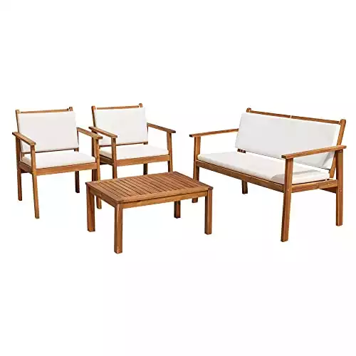 Flamaker Patio Furniture 4 Piece Outdoor Acacia Wood