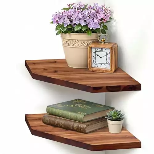 Demigo Corner Shelf Wall Mount, Set of 2 Solid Acacia