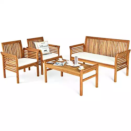 Tangkula 4 Piece Outdoor Acacia Wood Sofa Set