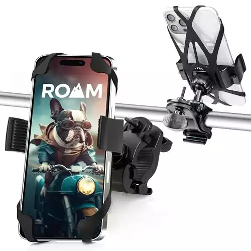 Roam Bike Phone Mount - Motorcycle Phone Mount- 360° Rotation with Universal Handlebar Fit for Bikes, Motorcycles, Scooters, Strollers - Mount Compatible w/All iPhone & Android Phones 4.5" t...