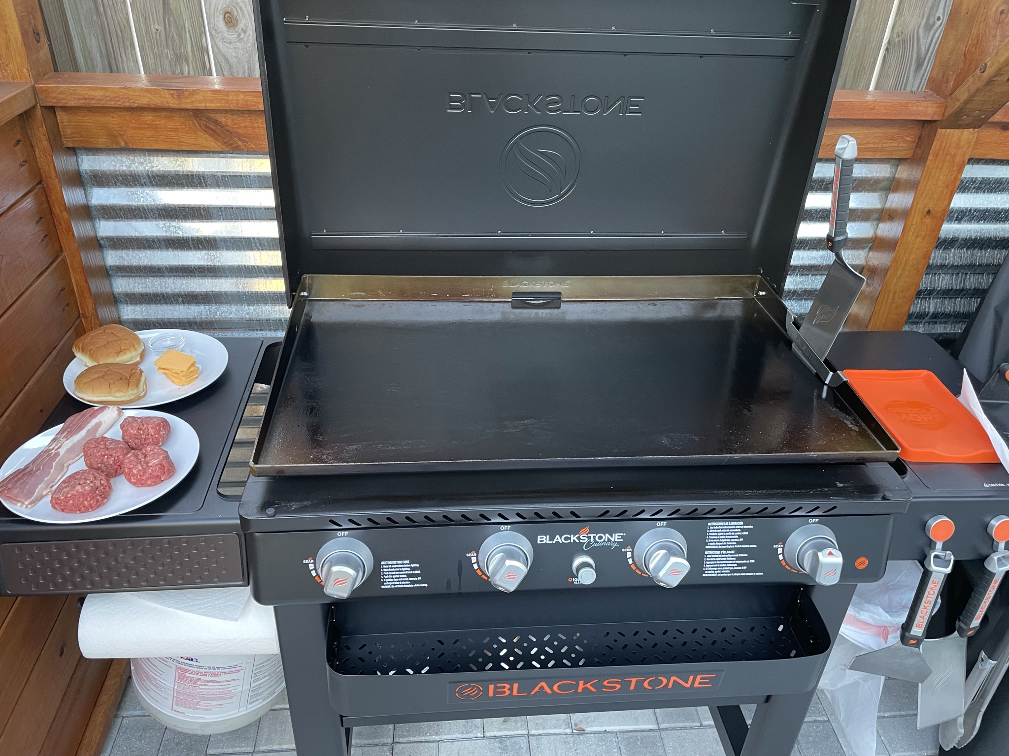 Blackstone griddle heated and ready to cook, showcasing the beginning of a delicious Blackstone smash burger recipe journey.