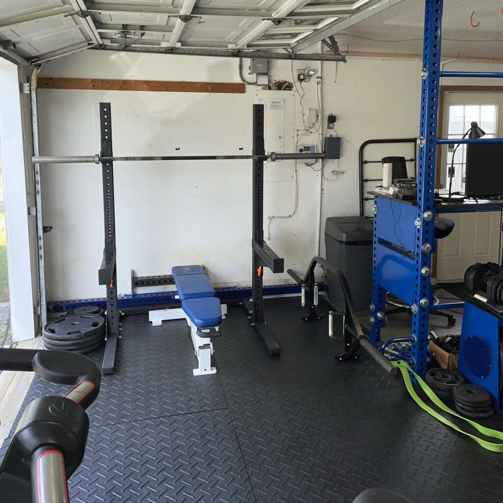 More half garage gym ideas with Rogue squat rack